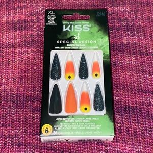 Kiss Halloween candycorn XL stiletto press on nails - GLOW IN THE DARK!